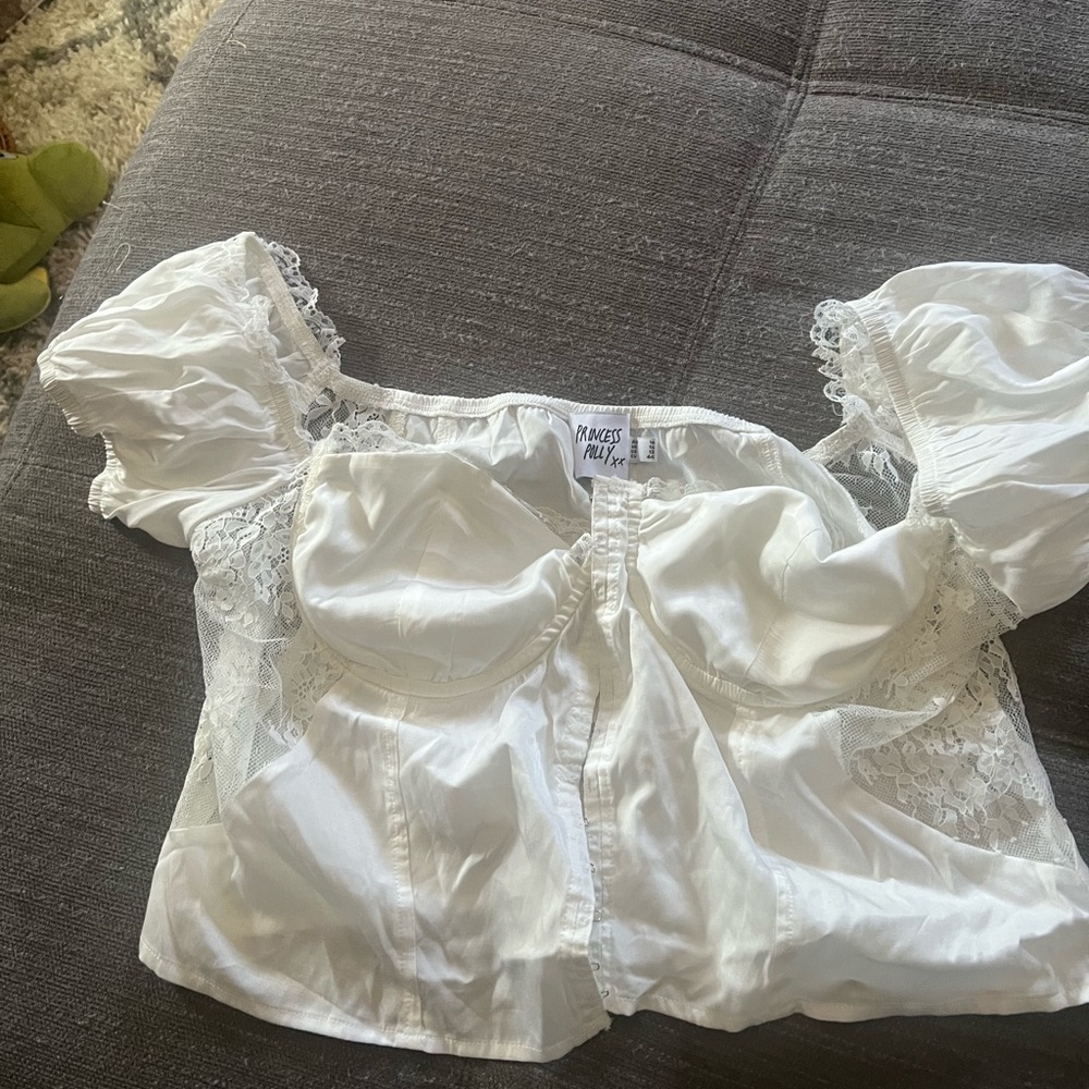 Princess Polly White Off-Shoulder Corset Crop Top - Picture 2 of 4